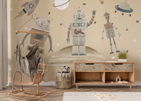 Playful Cosmic Robots Wall Mural - Wallanza