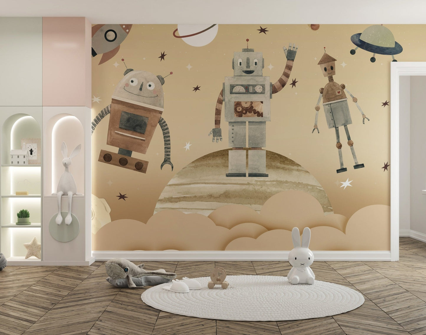 Playful Cosmic Robots Wall Mural - Wallanza