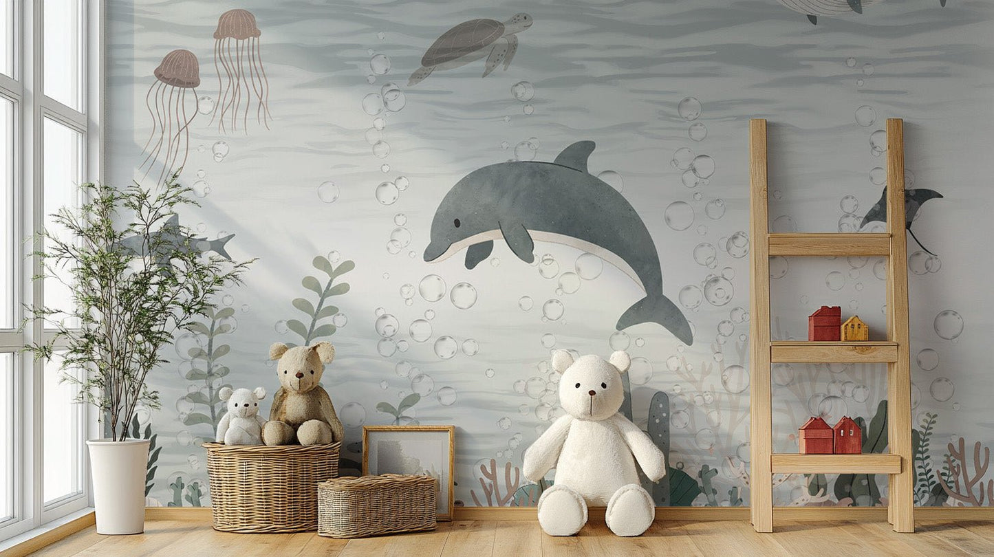 Playful Dolphin Wallpaper Mural - Wallanza