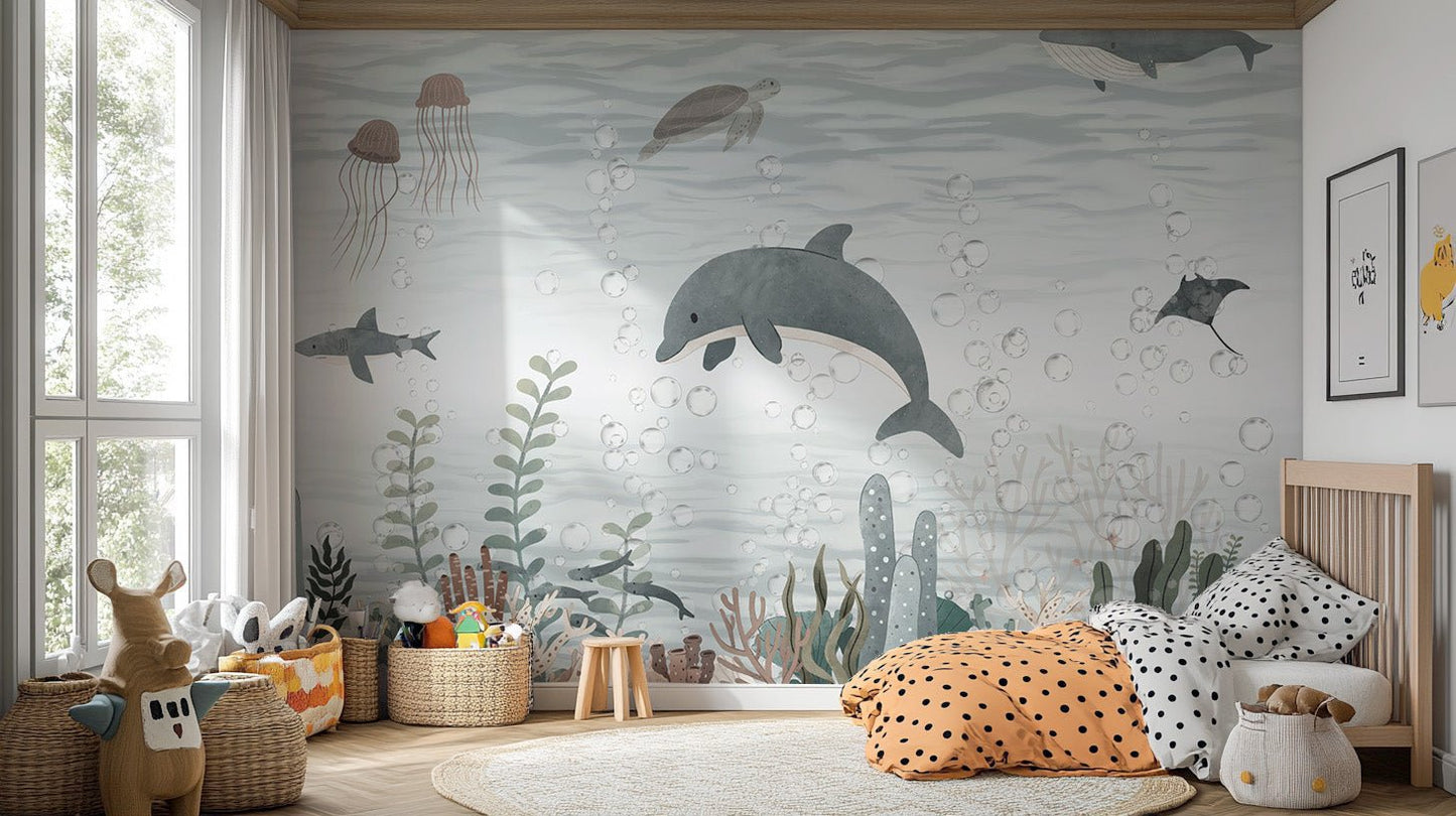 Playful Dolphin Wallpaper Mural - Wallanza