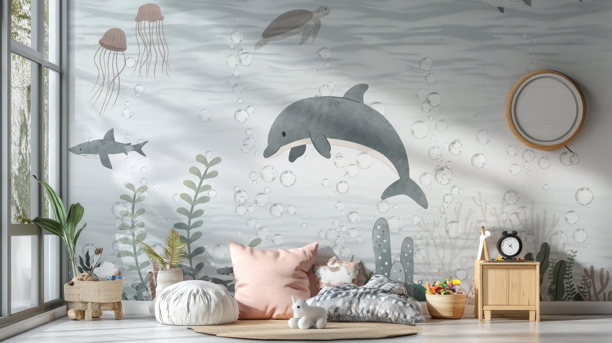 Playful Dolphin Wallpaper Mural - Wallanza