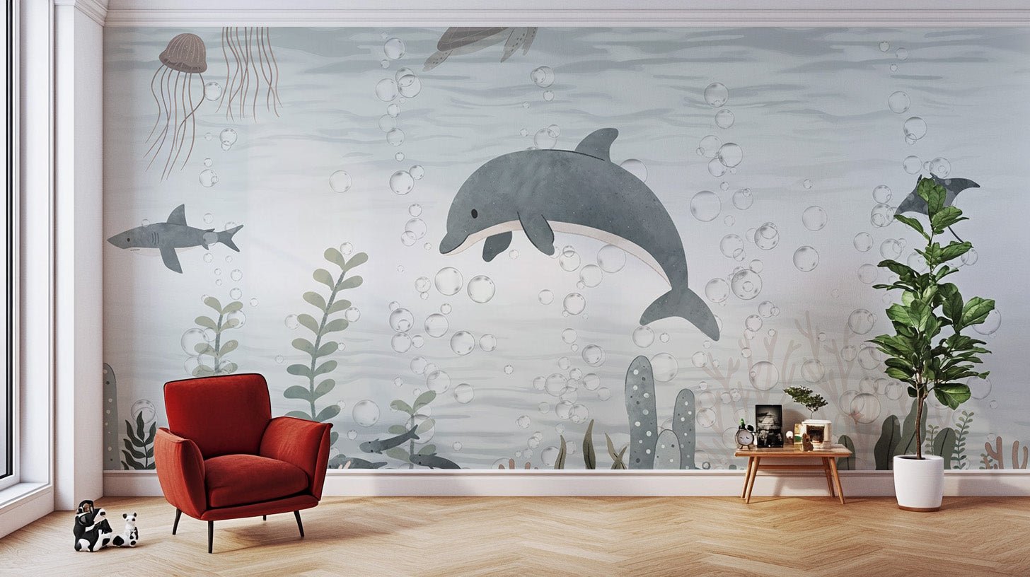 Playful Dolphin Wallpaper Mural - Wallanza