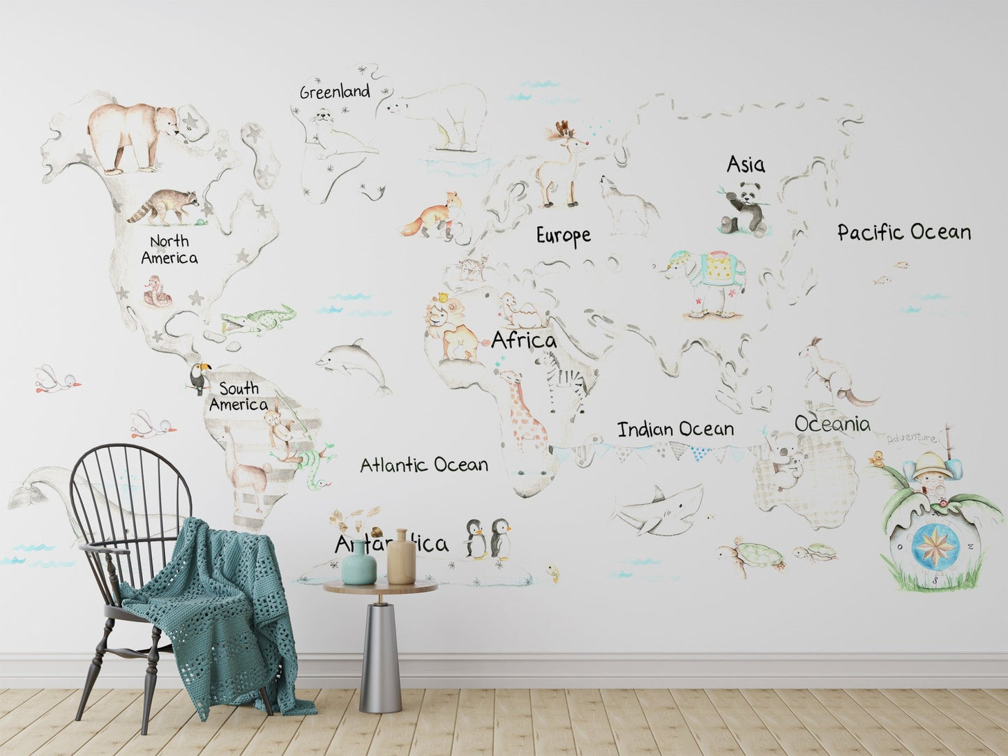 Playful Global Wildlife Wallpaper Mural - Wallanza