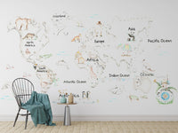 Playful Global Wildlife Wallpaper Mural - Wallanza