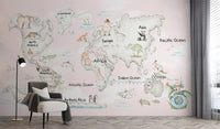 Playful Global Wildlife Wallpaper Mural - Wallanza