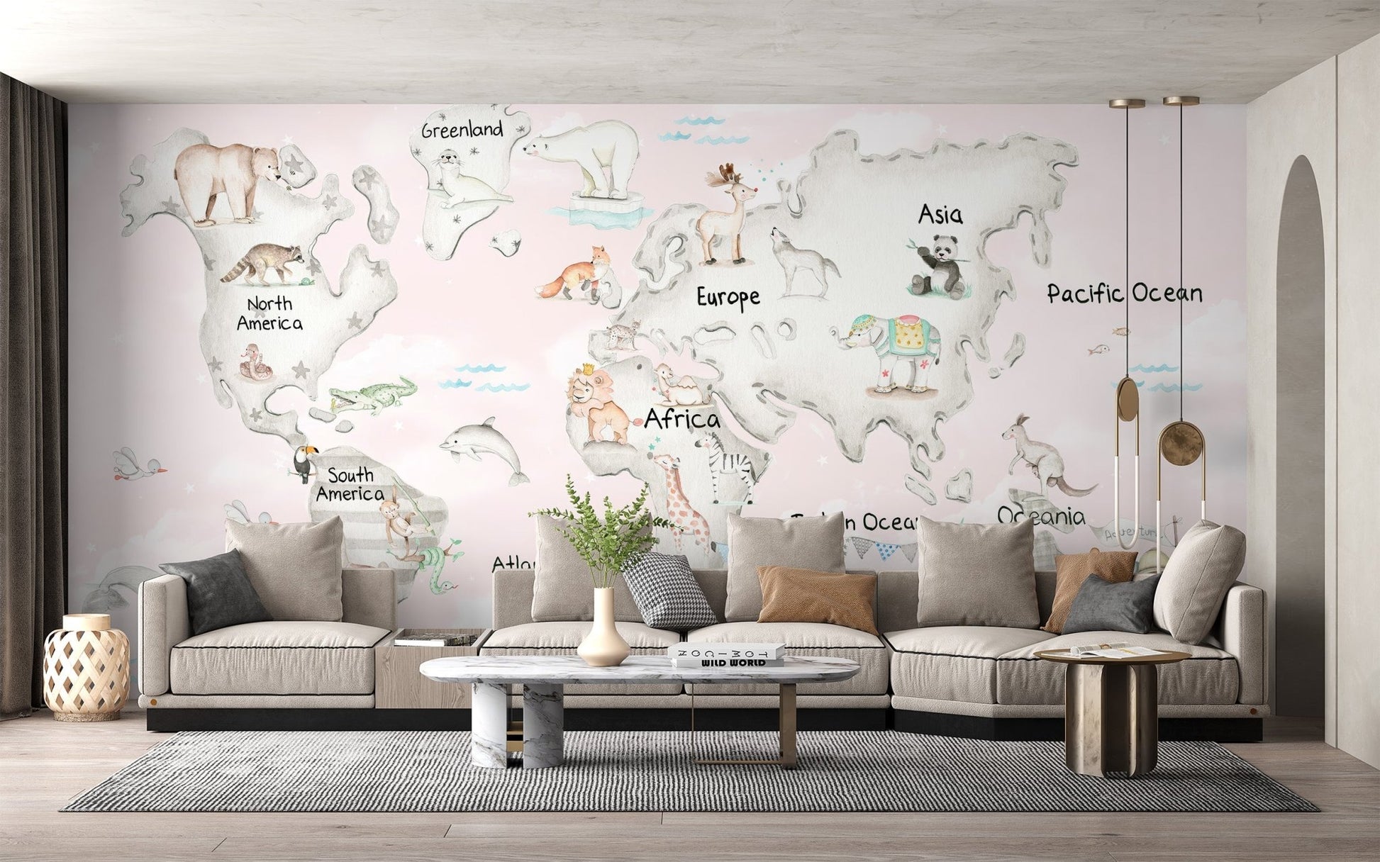 Playful Global Wildlife Wallpaper Mural - Wallanza