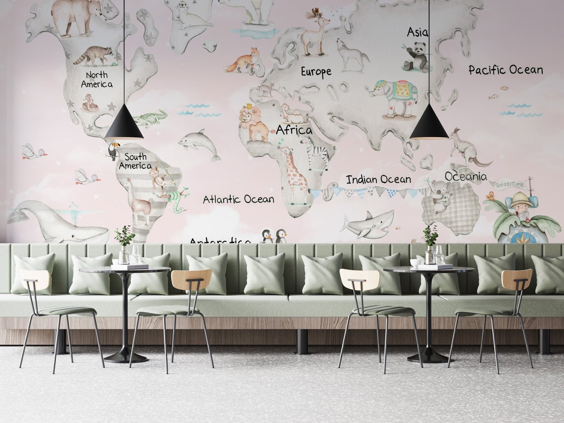 Playful Global Wildlife Wallpaper Mural - Wallanza