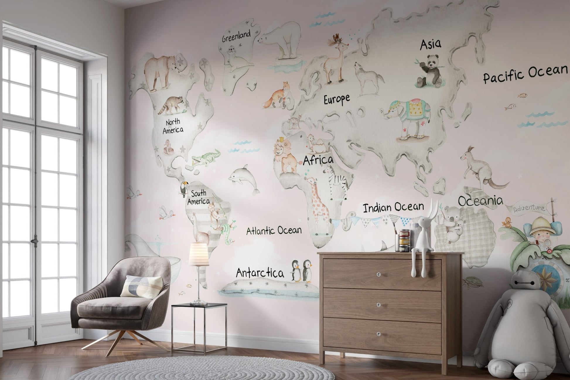 Playful Global Wildlife Wallpaper Mural - Wallanza