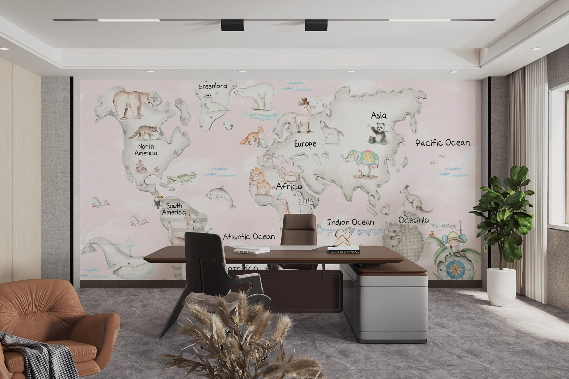 Playful Global Wildlife Wallpaper Mural - Wallanza