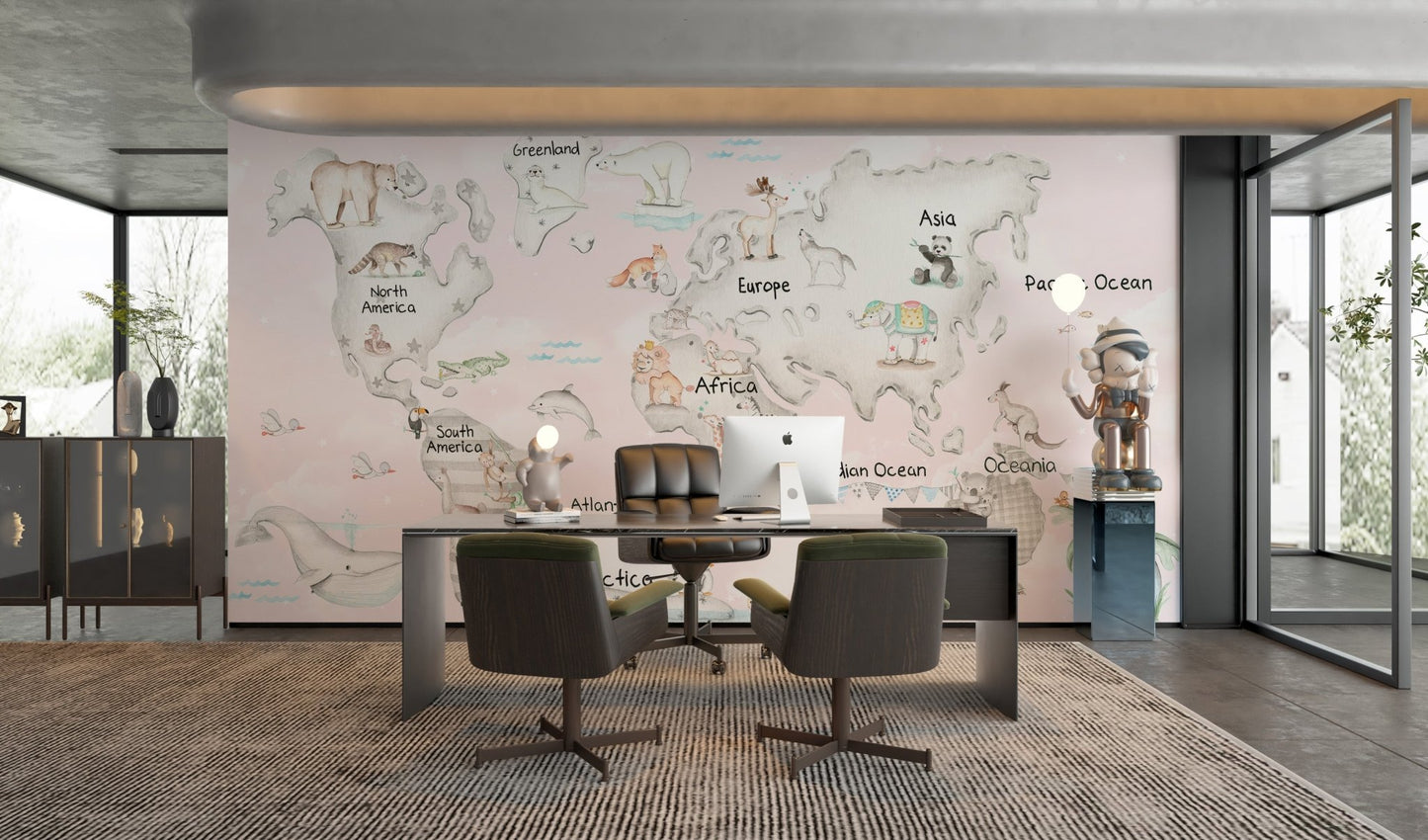 Playful Global Wildlife Wallpaper Mural - Wallanza