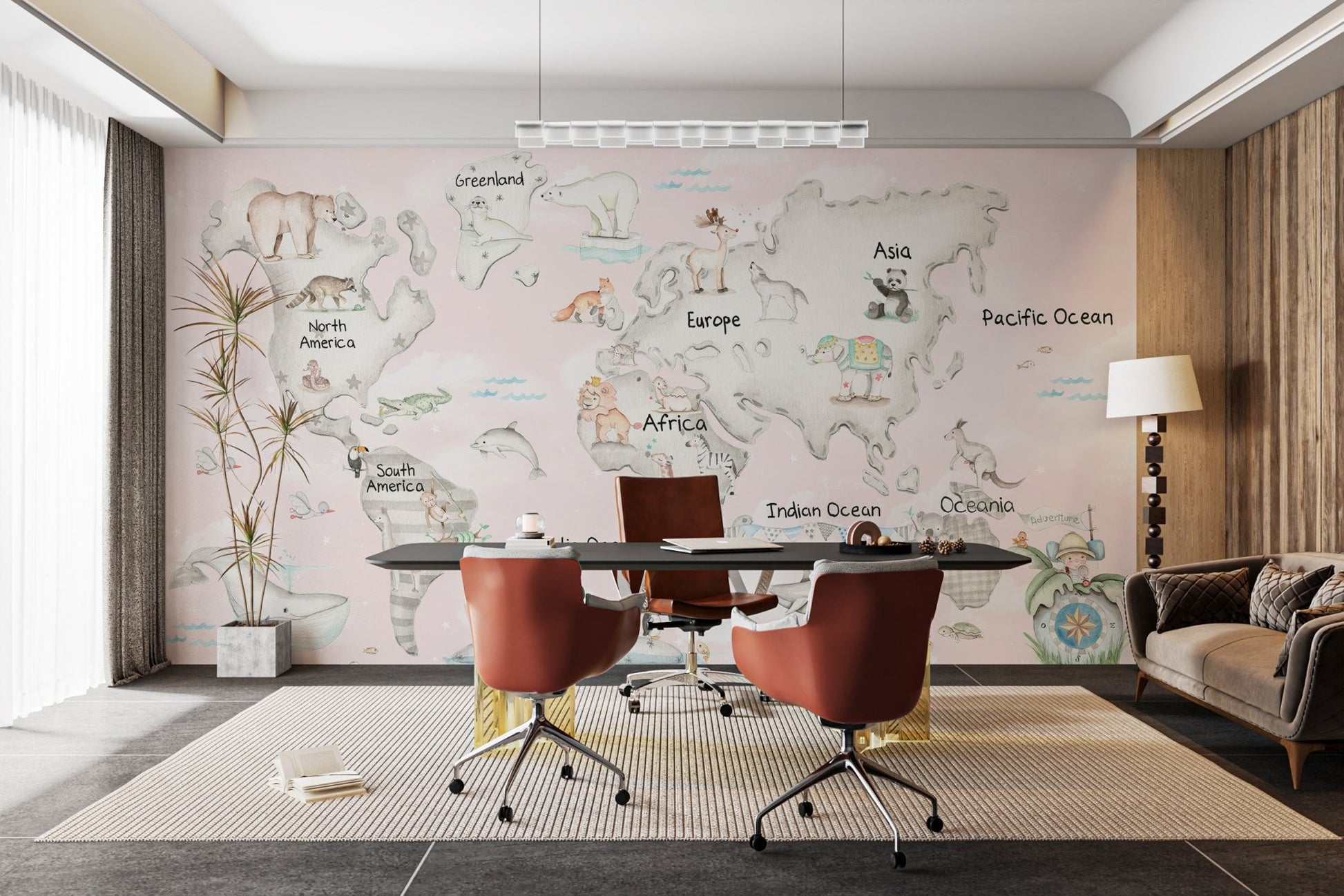 Playful Global Wildlife Wallpaper Mural - Wallanza