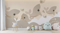 Warm cream whale mural for a feature wall mural.