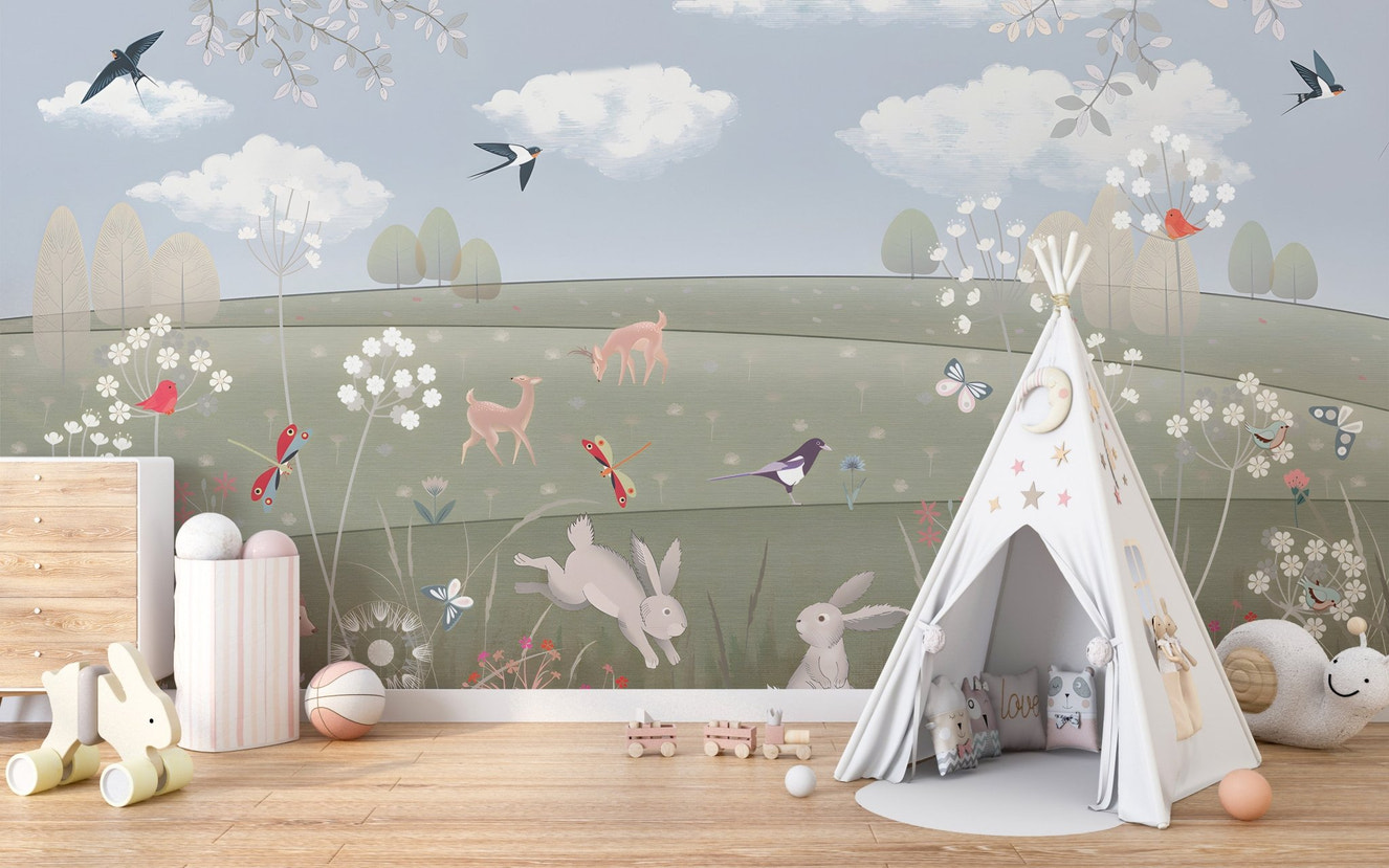 Playful Wildlife Wallpaper Mural - Wallanza