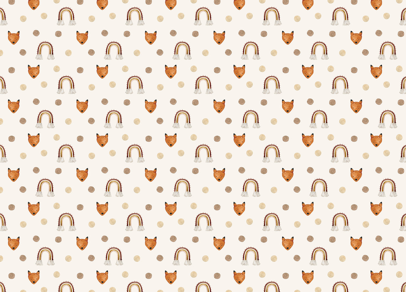 Polka Dots Brown Beige Rainbow Fox Kids Room Wallpaper