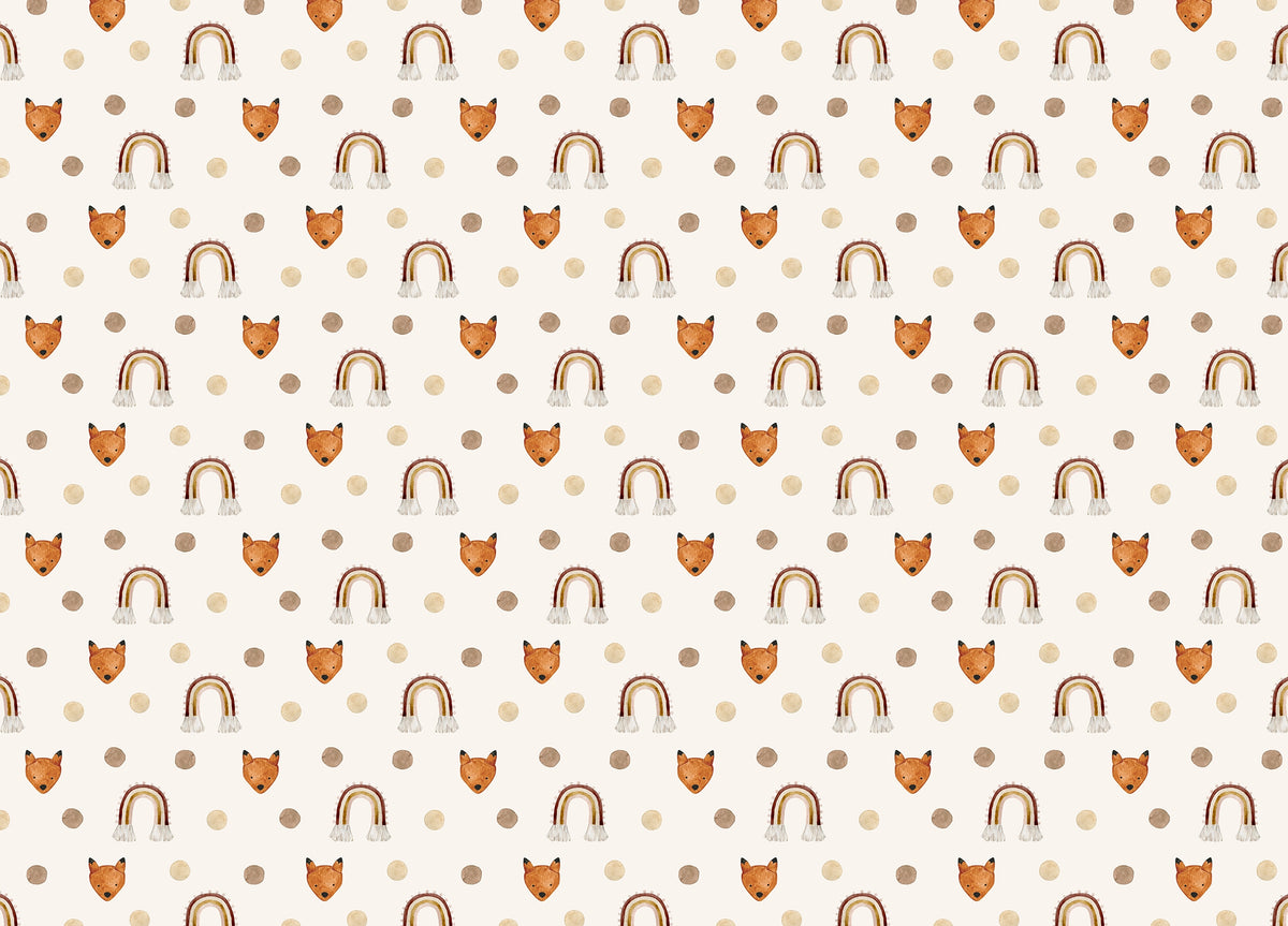 Polka Dots Brown Beige Rainbow Fox Kids Room Wallpaper in your room