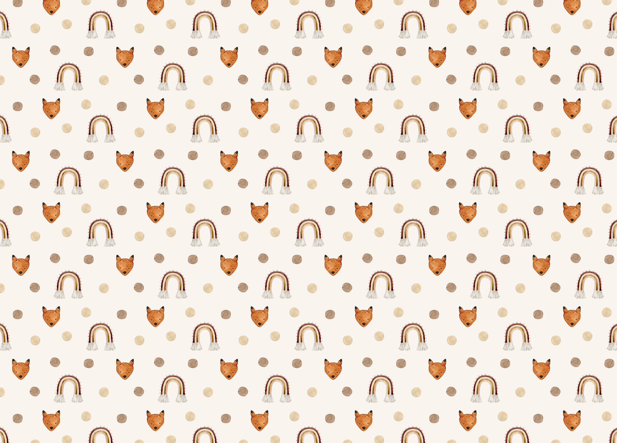 Polka Dots Brown Beige Rainbow Fox Kids Room Wallpaper