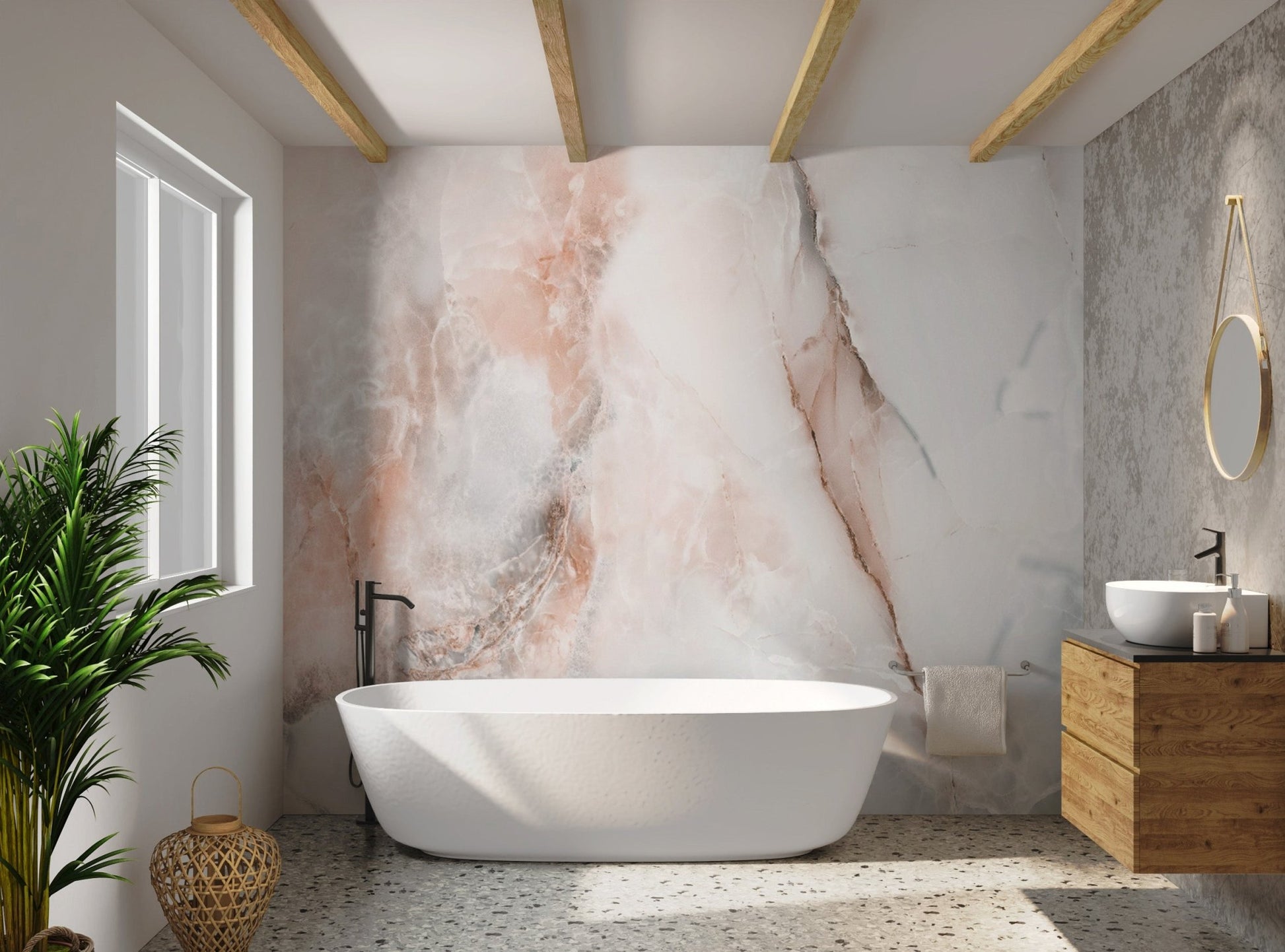 Wall decor with stunning polished onyx marble patterns.