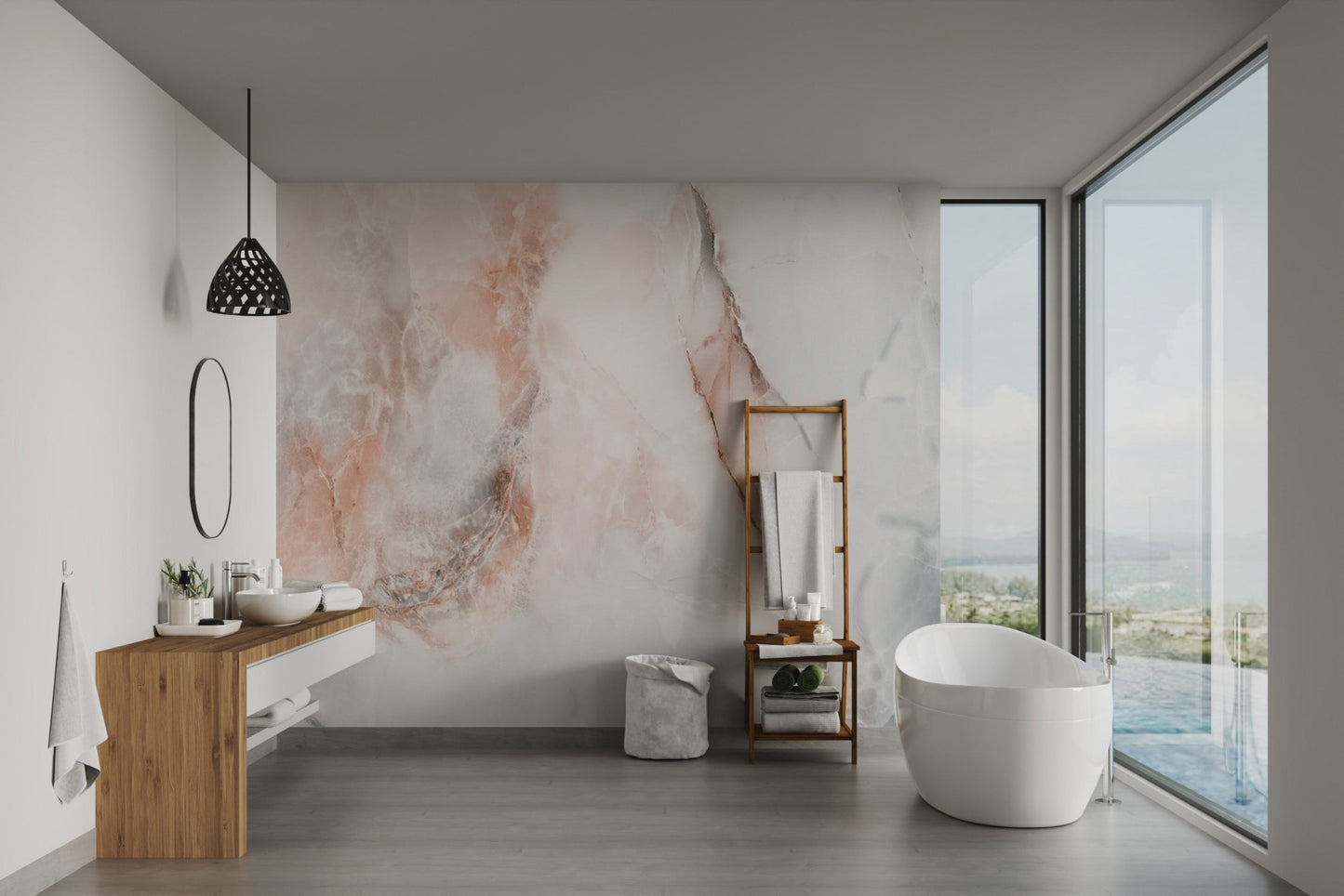 Contemporary onyx marble mural for stylish bathroom interiors.