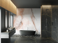 Onyx marble wall mural for a timeless, refined bathroom look.
