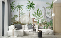 Unique watercolor mural capturing a prehistoric paradise theme