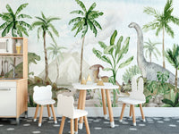Dinosaur-themed watercolor mural for playful interiors

