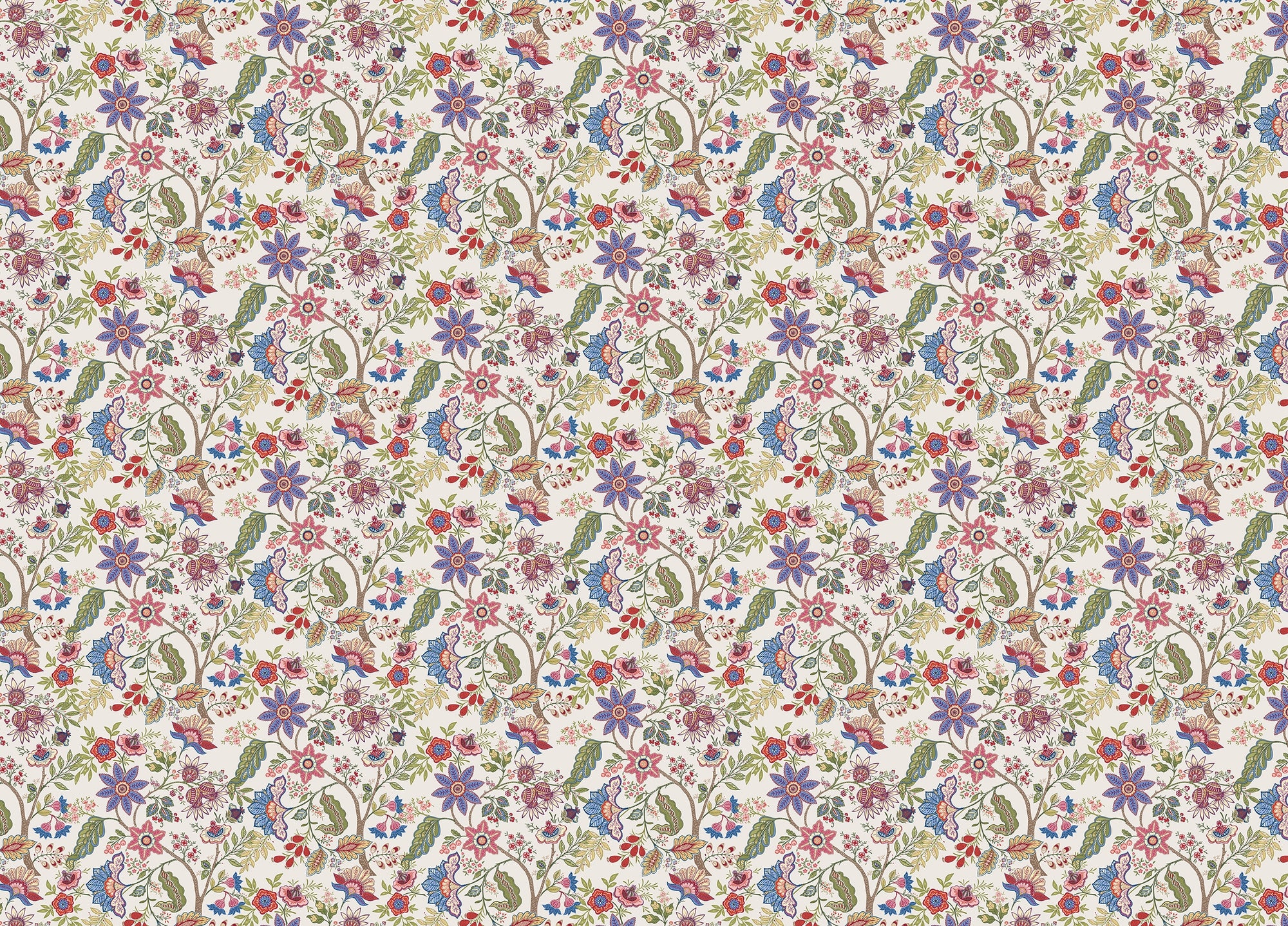 Fantasy Flowers Retro Vintage Jacobean Embroidery Style Wallpaper