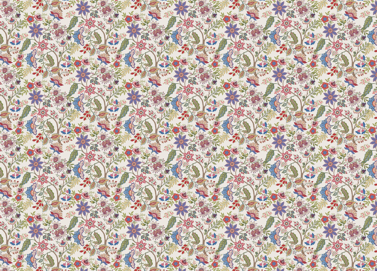 Fantasy Flowers Retro Vintage Jacobean Embroidery Style Wallpaper in your room — zoomed