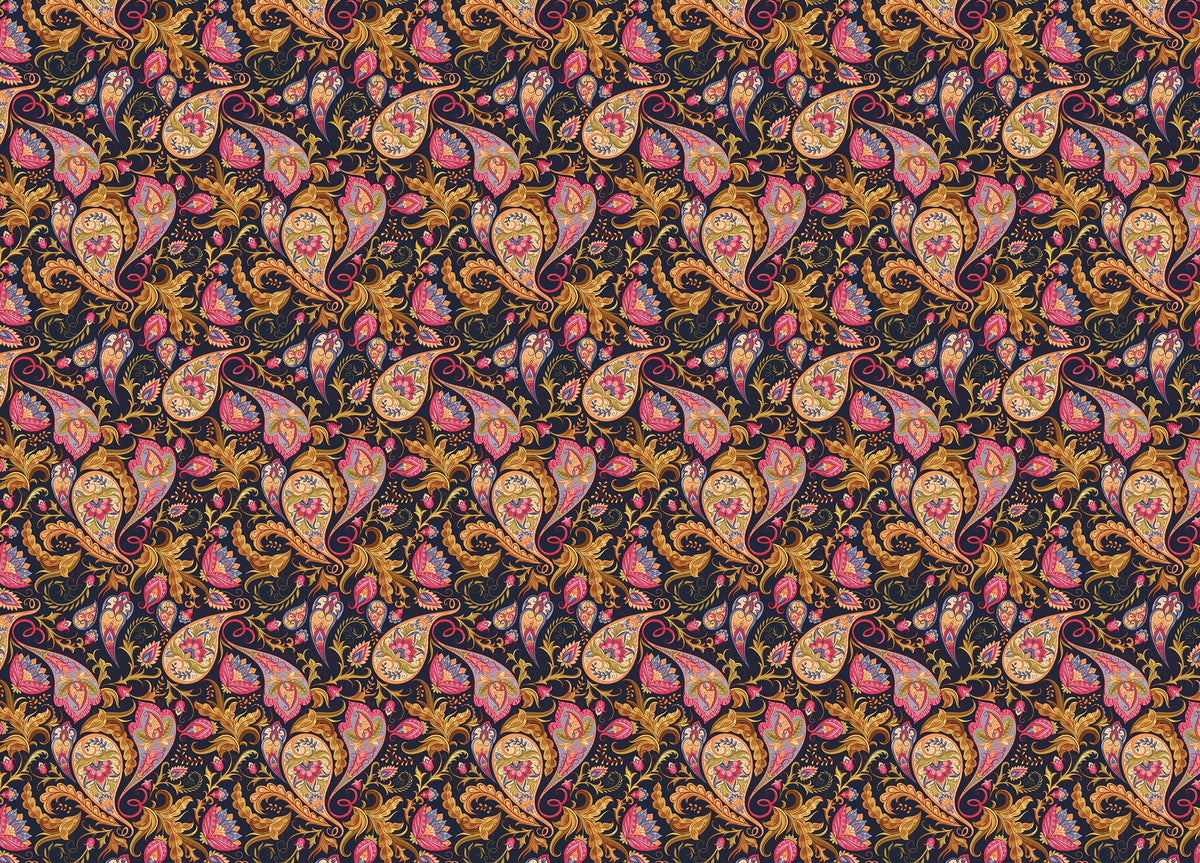 Colorful Abstract Repeat Pattern Paisley Wallpaper in your room — zoomed