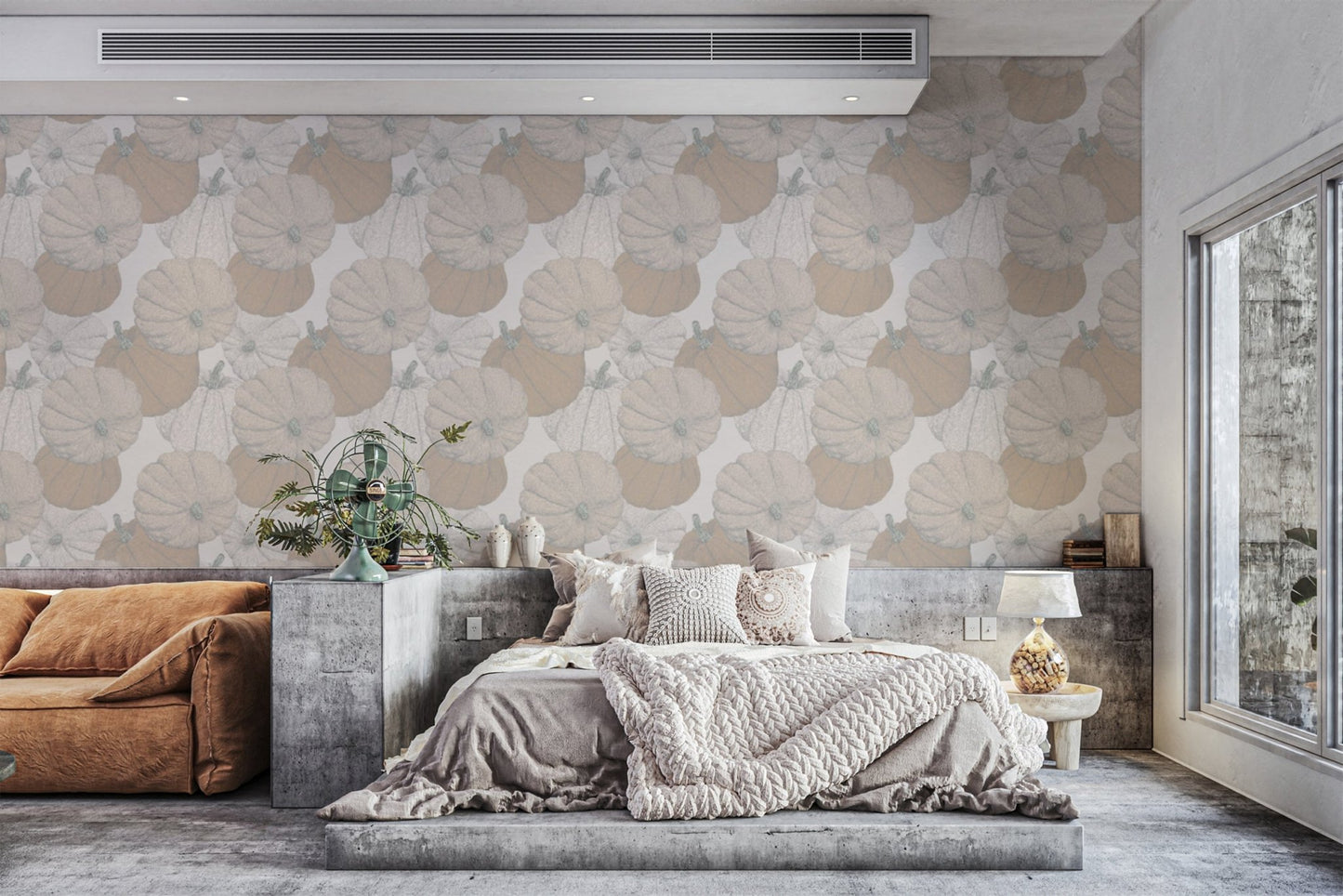 Pumpkin patch mural wallpaper with an artistic autumn design.