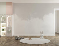 Pure bliss cloudscape mural with soft clouds for tranquil kids room decor.
