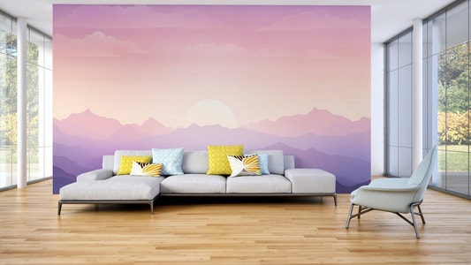 Purple sunset mountain wallpaper with lavender gradient peaks.