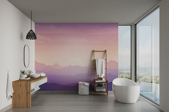 Abstract purple peak wall mural with horizontal gradient layers.