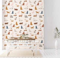 Sitting long-haired white cat nursery wallpaper