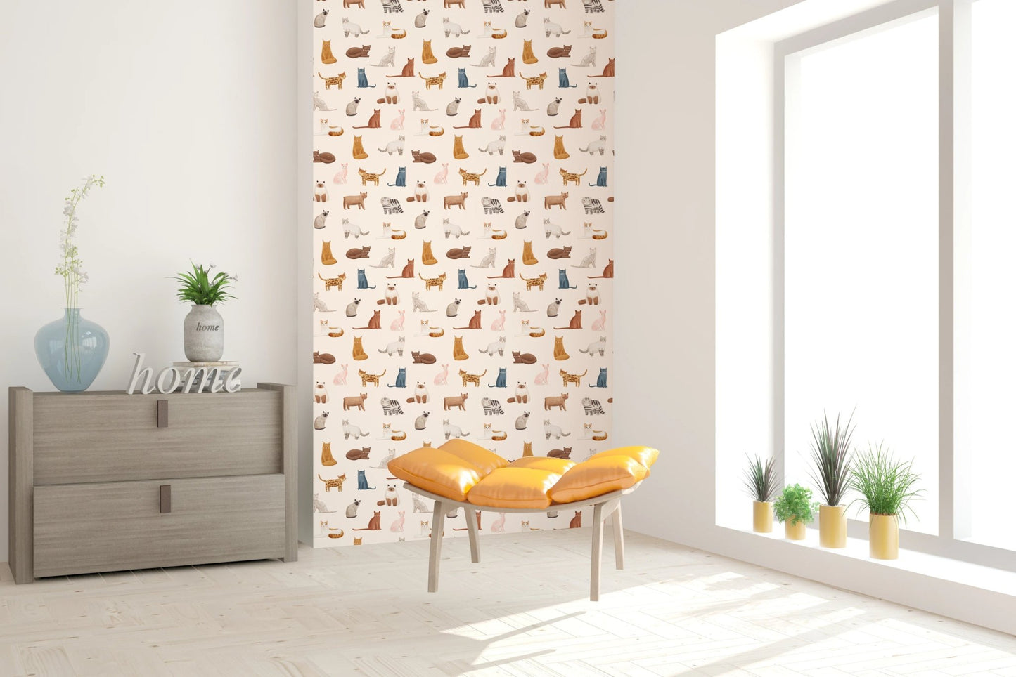Minimalist calico cat pattern nursery wall mural