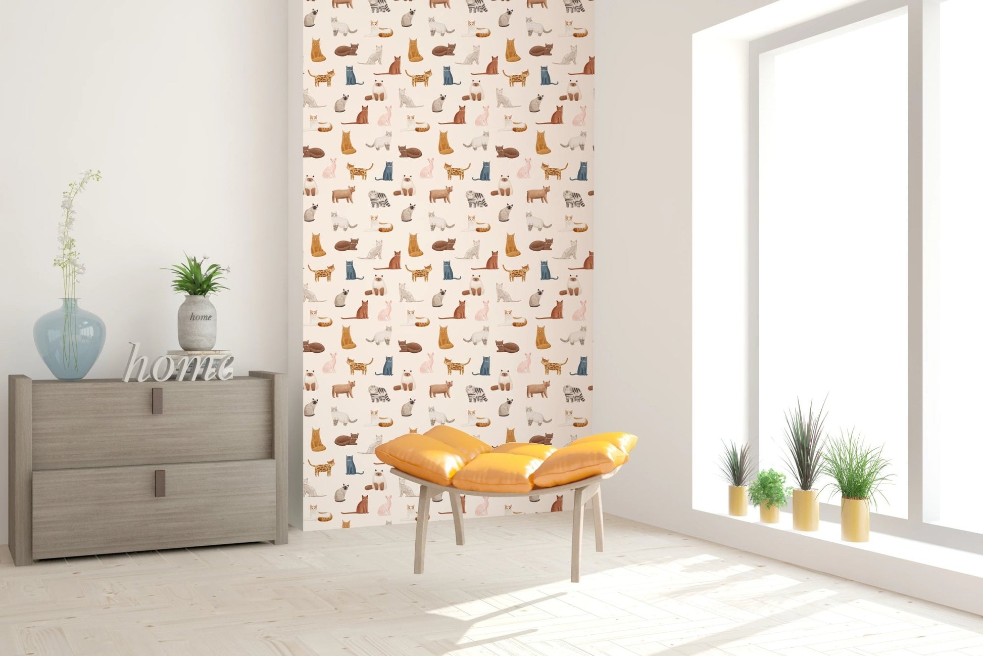 Minimalist calico cat pattern nursery wall mural