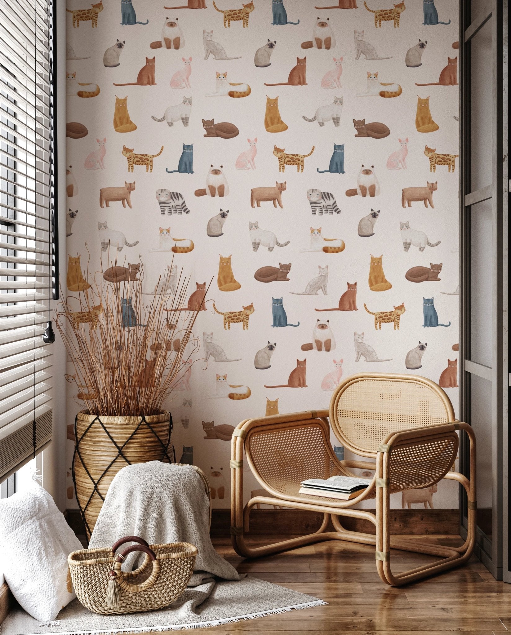 Sleek black and blue cat nursery wallpaper