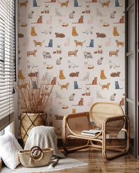 Sleek black and blue cat nursery wallpaper