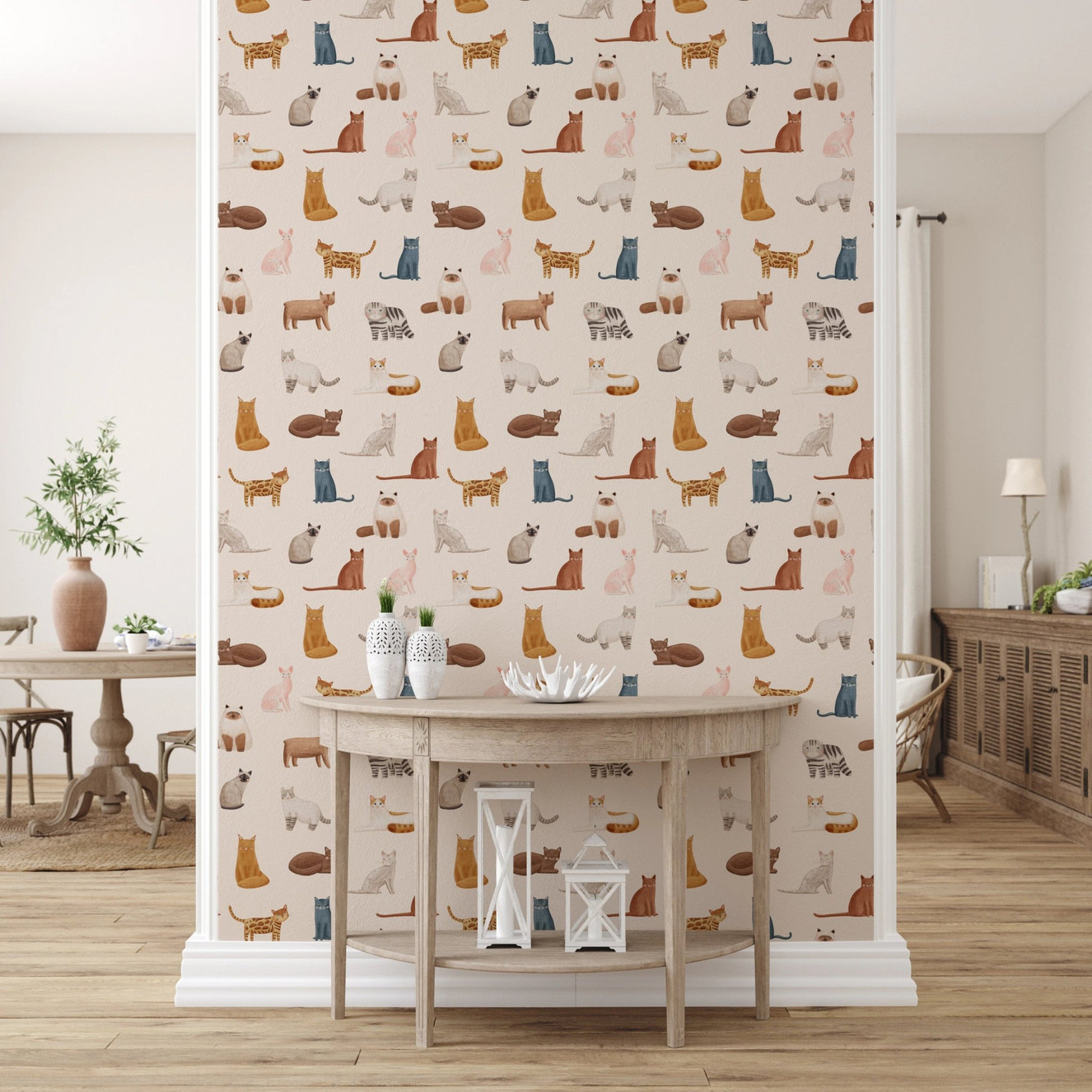 Watercolor ginger tabby cat nursery wallpaper
