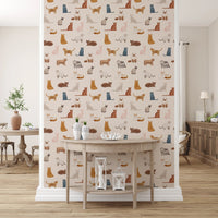 Watercolor ginger tabby cat nursery wallpaper