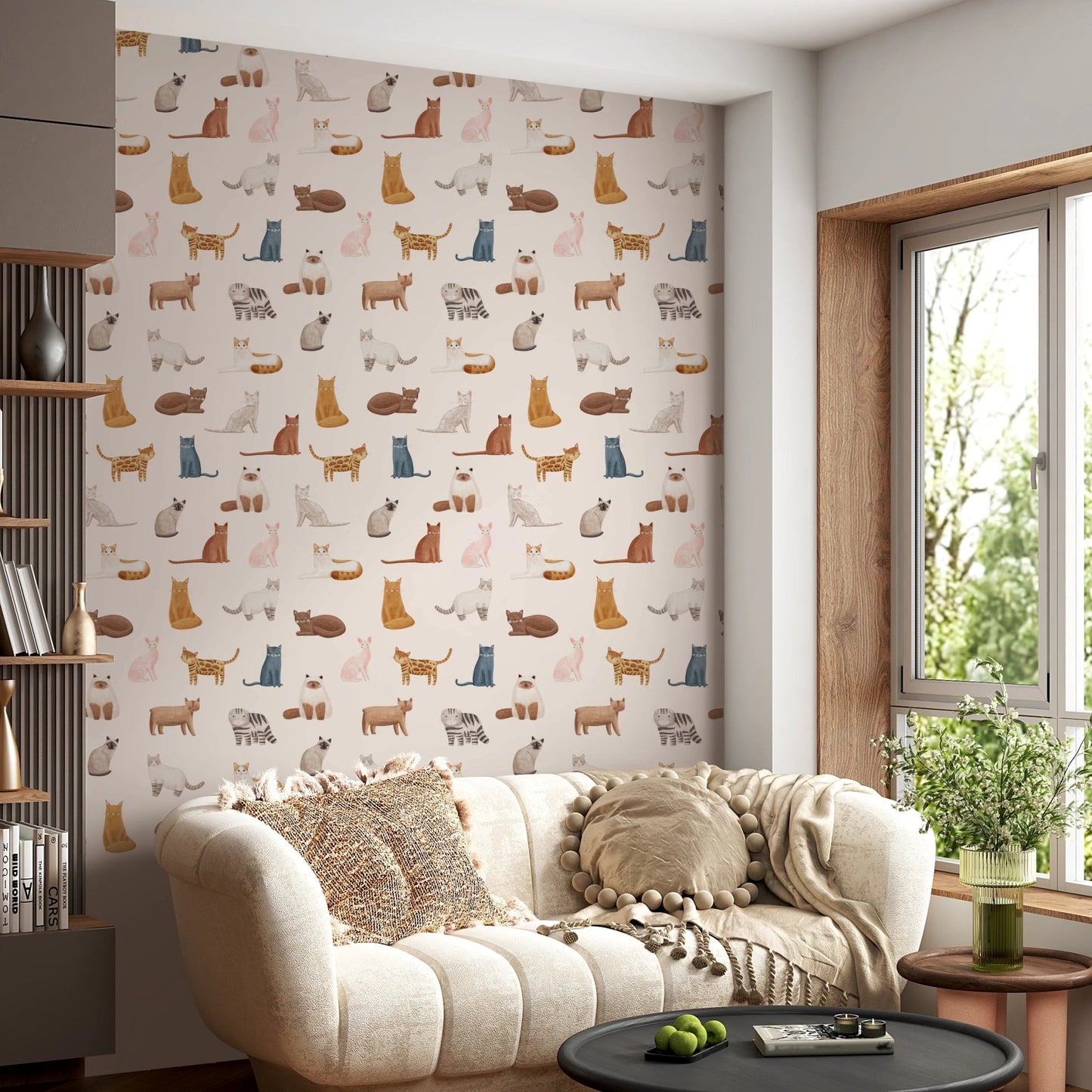 Playful spotted leopard cat nursery wallpaper