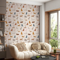 Playful spotted leopard cat nursery wallpaper