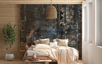 Vibrant plaid pattern mural featuring quirky color contrasts in bedroom.