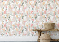 Minimalist living area featuring Rabbits Grass and Colorful Leaves Removable Wallpaper.