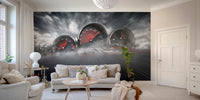 Futuristic dashboard display wallpaper mural illustration.