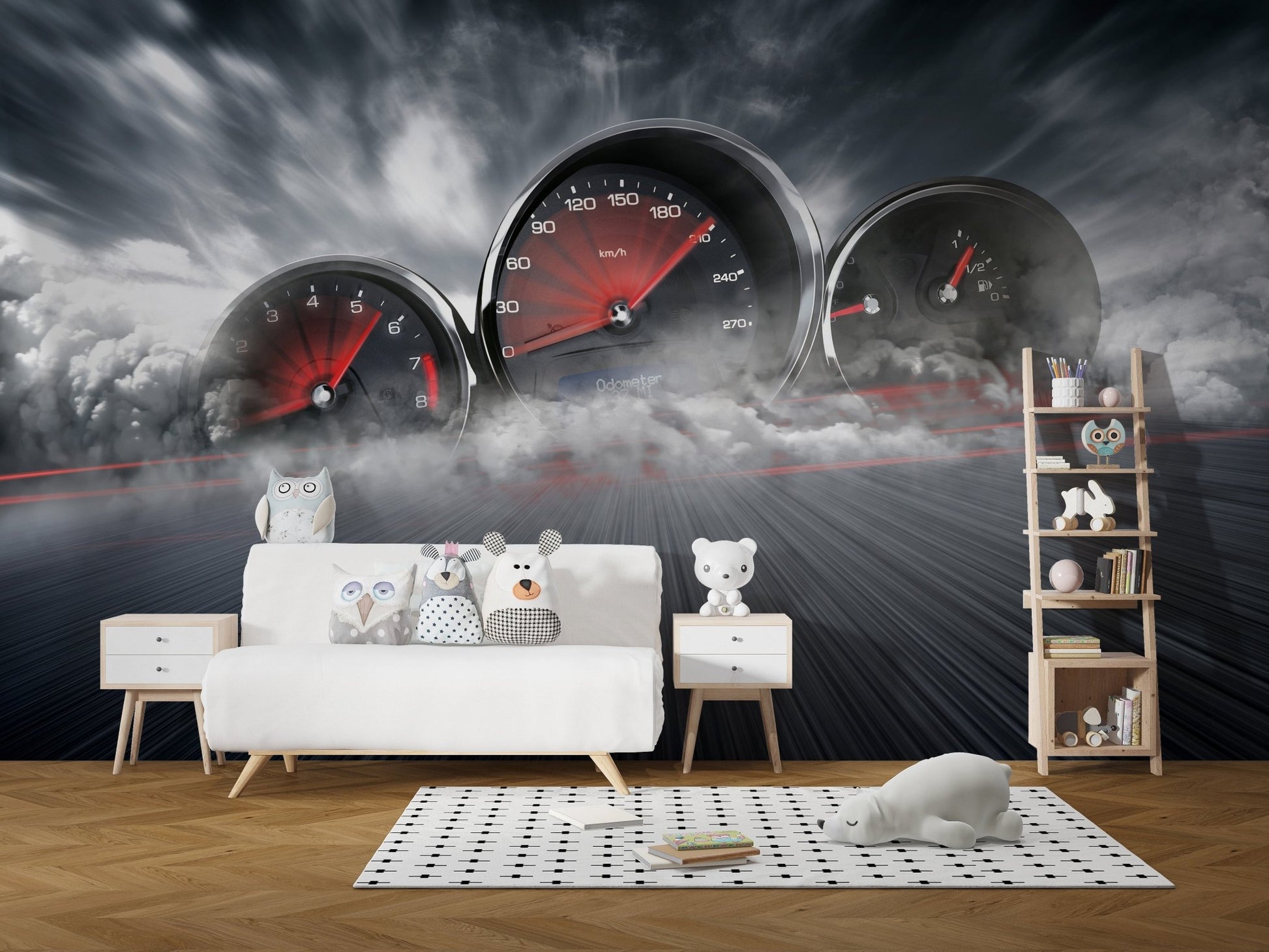 Red needle speed gauge wallpaper wall mural backdrop.