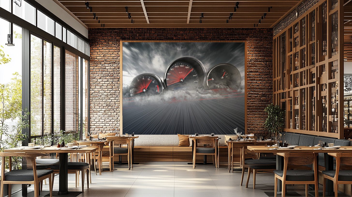 Automotive racing meters wallpaper mural graphic art.