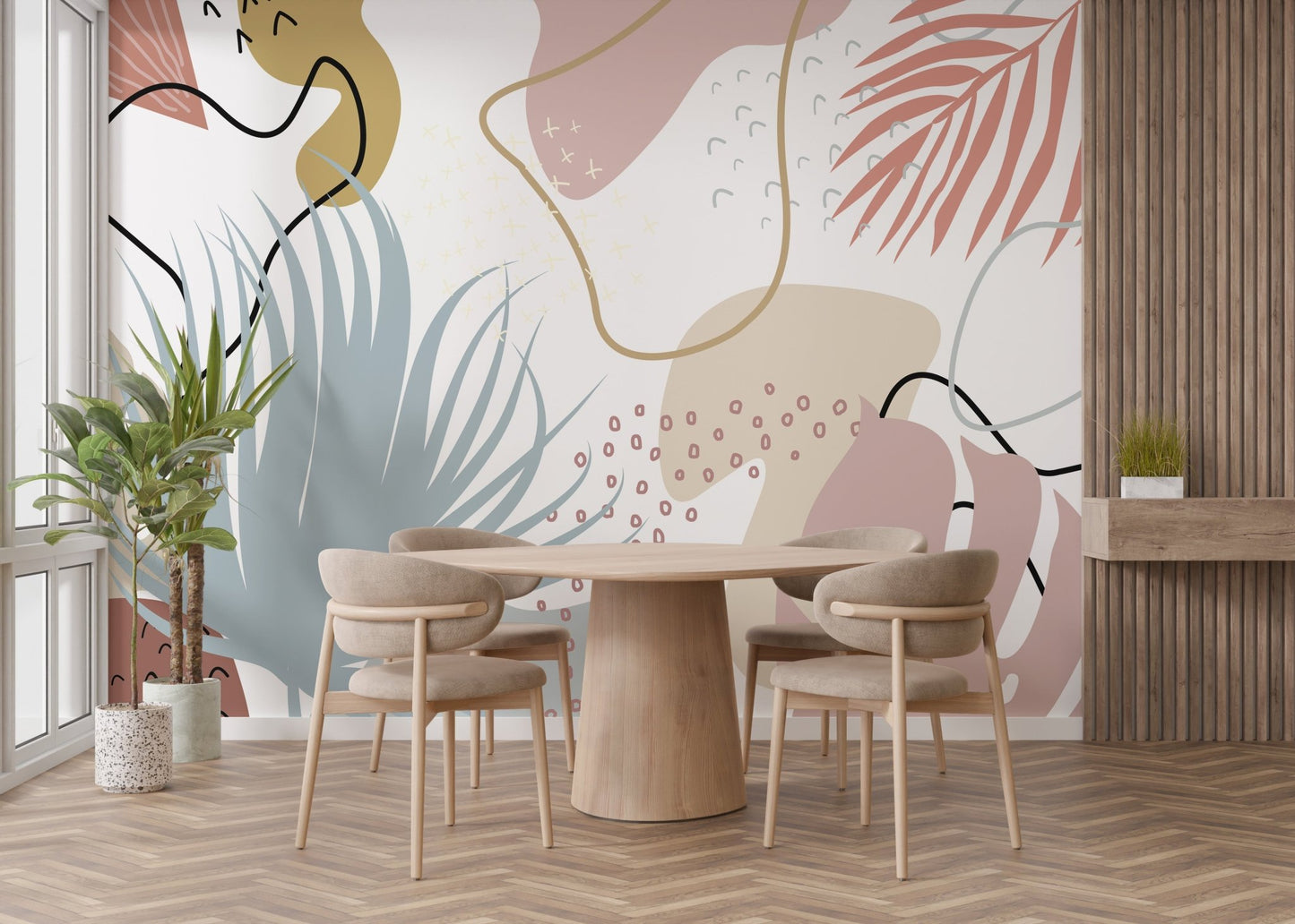 Vibrant leavescape mural with radiant autumn tones for dining area decor.
