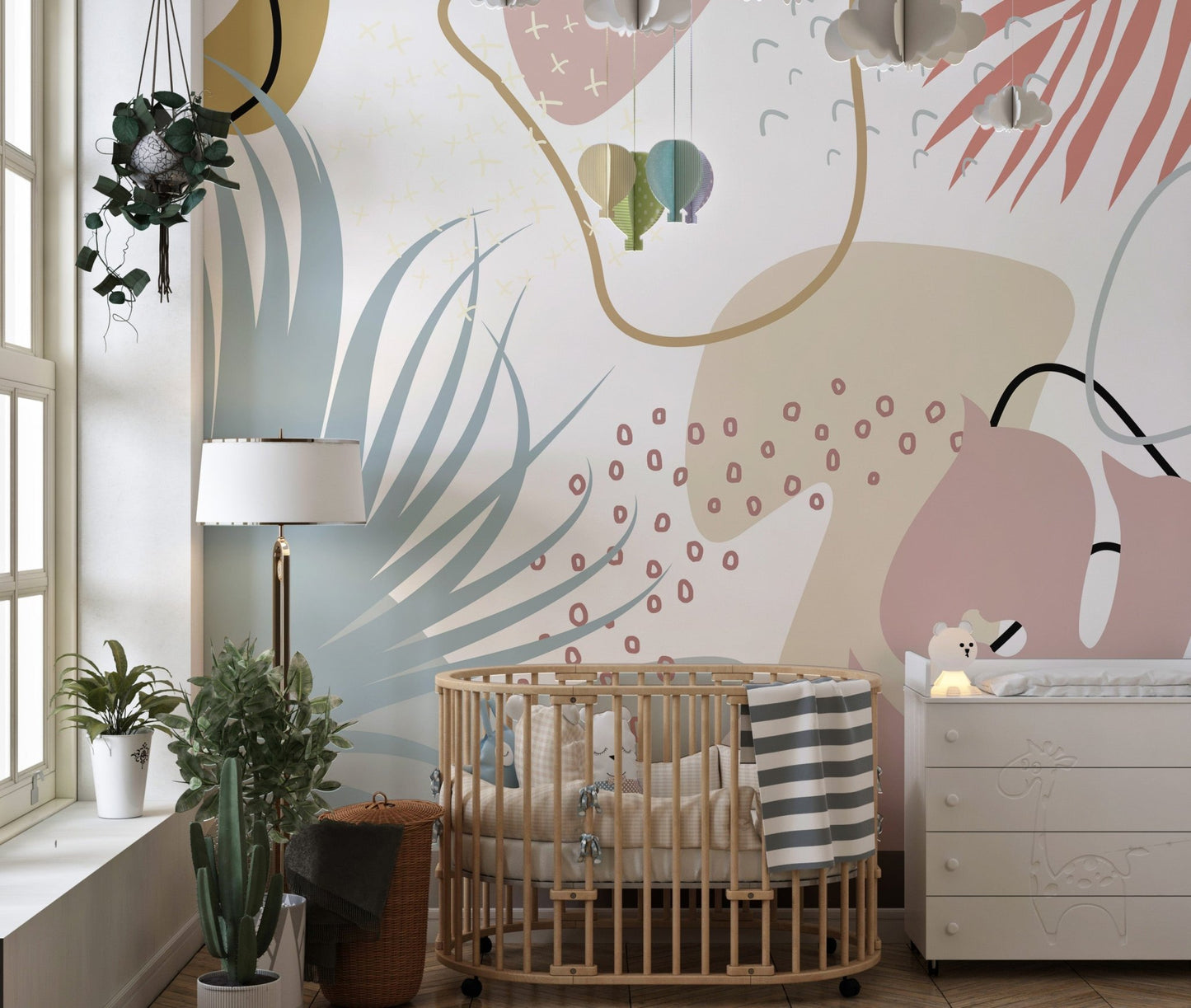 Radiant mural of autumn leaves creating a serene seasonal scene in kids room.
