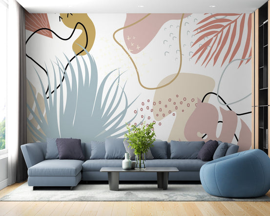 Radiant autumn leaves mural for stylish and nature-inspired living room walls.
