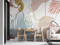 Autumn leaves mural adding warmth and beauty to modern dining room walls.
